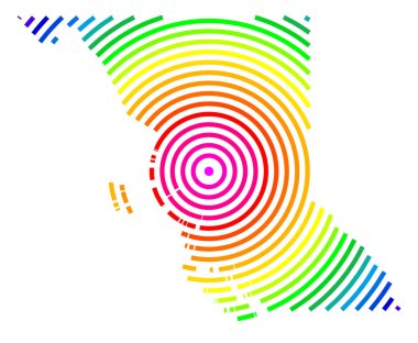 Britanya Kolumbiyası 'nın (Kanada) sembol haritası gökkuşağı renginde daireler çizerek bölgeyi gösteriyor.