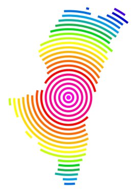 Bölge sembol haritası Miyazaki (Japonya) vurulan hedef gibi gökkuşağı renklerinde daireler çizerek bölgeyi gösteriyor