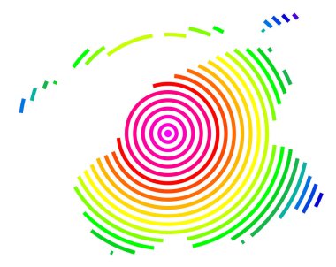 Friesland Bölgesi Sembol Haritası (Hollanda) vurulan hedef gibi gökkuşağı renklerinde merkezli daireler çizerek bölgeyi gösteriyor