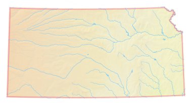 Kansas Eyaleti (Amerika Birleşik Devletleri) haritası, izole edilmiş bölgeyi deniz, nehir, göl ve sınır gibi su kütleleriyle göstermektedir. Hiç etiket yok..
