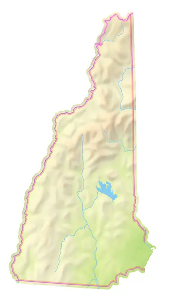 stock image Map of the State New Hampshire (United States of America) showing the isolated territory with relief representation, water bodies like seas, rivers, lakes and with borders. No labels at all.