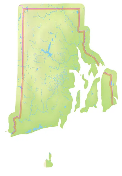 stock image Map of the State Rhode Island (United States of America) showing the isolated territory with relief representation, water bodies like seas, rivers, lakes and with borders. No labels at all.