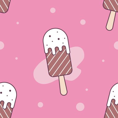 Ice cream seamless pattern. Sweet Desserts in pink background.