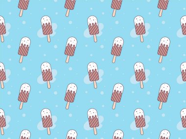 Ice cream seamless pattern. Sweet Desserts in blue background.