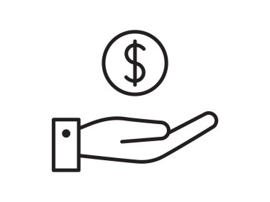 Coin on hand, money icon for business. Simple symbol line flat design.