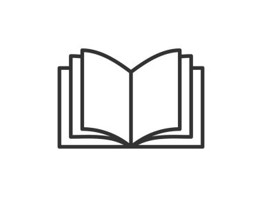 Linear style pictogram portraying a book, outlined for clarity, suitable as a study symbol. This simple illustration is crafted for web design, with an additional vector representing an open publication, ideal for mobile and UI applications