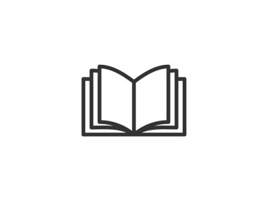 Linear style pictogram portraying a book, outlined for clarity, suitable as a study symbol. This simple illustration is crafted for web design, with an additional vector representing an open publication, ideal for mobile and UI applications