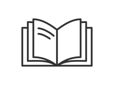 Linear style pictogram portraying a book, outlined for clarity, suitable as a study symbol. This simple illustration is crafted for web design, with an additional vector representing an open publication, ideal for mobile and UI applications