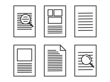 Illustration presenting a vector icon depicting documents, suitable for both web and mobile applications, isolated for use in graphic and design. Featuring a paper sign and symbol, this element serves as a representation of a page indicator