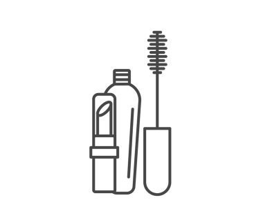 Makeup and cosmetics. Linear vector set of beauty graphic icons including lipstick, mascara.
