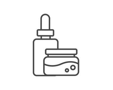 Vector set of beauty, cosmetics and care icons. Bottle, jar, shower gel, face cream, body lotion, spray, ointment, paste.