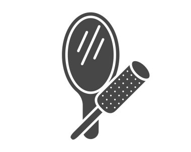 Linear vector black icons of beauty in the form of mirrors and combs for hairdressing and beauty salons