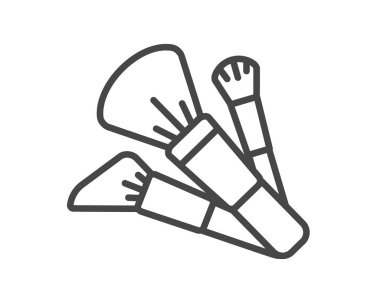 Makeup and cosmetics. Set vector graphic icons of beauty brushes for face, powder, blush, eyeshadow.