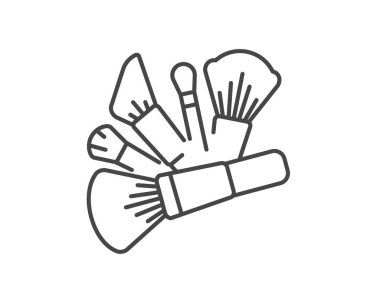 Makeup and cosmetics. Set vector graphic icons of beauty brushes for face, powder, blush, eyeshadow.