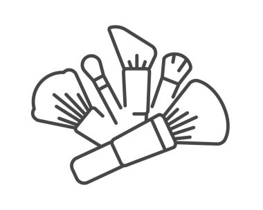 Makeup and cosmetics. Vector set graphic icons of beauty brushes for face, powder, blush, eyeshadow.