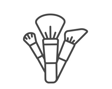 Makeup and cosmetics. Set vector graphic icons of beauty brushes for face, powder, blush, eyeshadow.