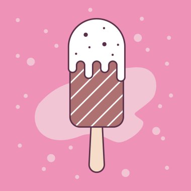 Summer Ice cream in bright cartoon style. Colorful Icecream vector in on pink background. Simple modern design. Flat style vector illustration.