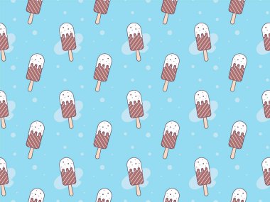 Ice cream seamless pattern. Sweet Desserts in blue background.