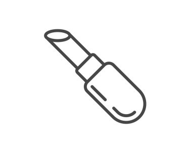 Makeup and cosmetics. Beauty linear vector graphic icons in the form of lipstick with lip care cap.