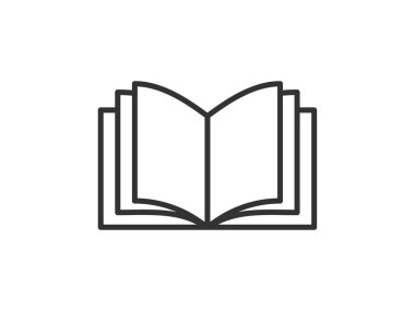 Linear style pictogram portraying a book, outlined for clarity, suitable as a study symbol. This simple illustration is crafted for web design, with an additional vector representing an open publication, ideal for mobile and UI applications
