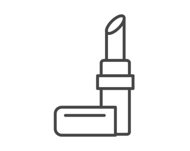Makeup and cosmetics. Beauty linear vector graphic icons in the form of lipstick with lip care cap.