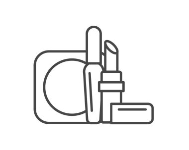 Makyaj ve makyaj malzemeleri. Ruj, rimel ve pudra içeren bir dizi güzellik simgesi..