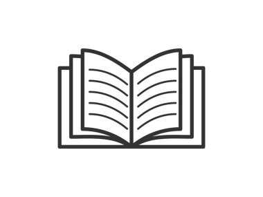 Linear style pictogram portraying a book, outlined for clarity, suitable as a study symbol. This simple illustration is crafted for web design, with an additional vector representing an open publication, ideal for mobile and UI applications