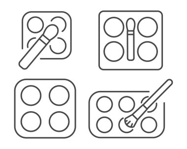 Linear vector graphic icons of beauty and cosmetics in the form of eyelids shadow and eye makeup.