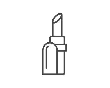 Makeup and cosmetics. Beauty linear vector graphic icons in the form of lipstick with lip care cap.