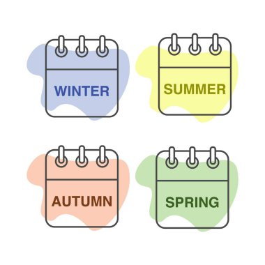 İkonların vektör kümesi. Aylık, yıllık takvim simgesi. Toplantı, program, planlama, tatil, tatil. Yılın mevsimleri.