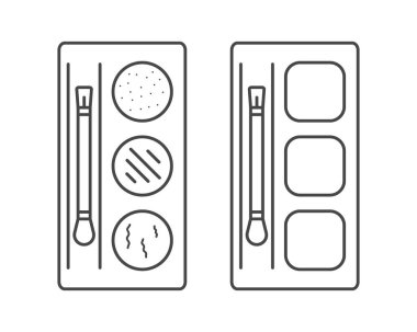 Linear vector graphic icons of beauty and cosmetics in the form of eyelids shadow and eye makeup.