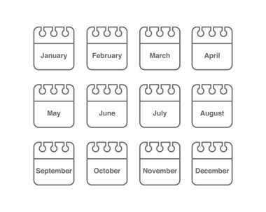 İkonların vektör kümesi. Günlük, aylık, yıllık takvim ikonu. Toplantı, program, planlama, tatil, tatil.