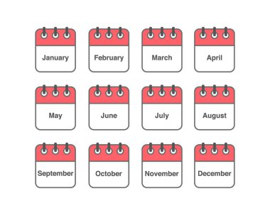 İkonların vektör kümesi. Günlük, aylık, yıllık takvim ikonu. Toplantı, program, planlama, tatil, tatil.