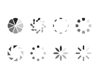 Koleksiyon Yükleme Çubuğu durum simgesi. Vektör çizimi. Vektör yüklü simgeler kümesi. İndirme işlemi sürüyor. Donload ya da Gönderme.