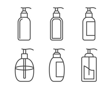 Güzellik, kozmetik ve özen ikonlarının toplanması. Şişe, kavanoz, duş jeli, yüz kremi, vücut losyonu, sprey, merhem, macun..