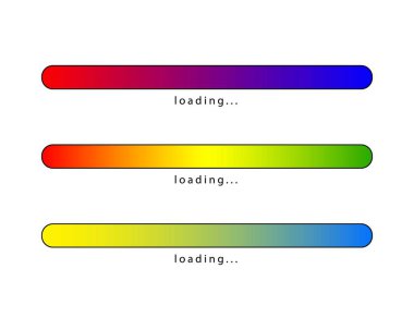 Koleksiyon Yükleme Çubuğu durum simgesi. Vektör çizimi. Gökkuşağı simgeleri yüklenmiş vektör kümesi. İndirme işlemi sürüyor. Donload ya da Gönderme.