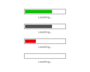 Koleksiyon Yükleme Çubuğu durum simgesi. Vektör çizimi. Vektör yüklü simgeler kümesi. İndirme işlemi sürüyor. Donload ya da Gönderme.