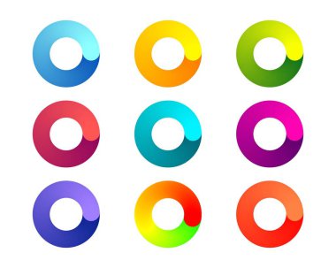 Koleksiyon Yükleme Çubuğu durum simgesi. Vektör çizimi. Gökkuşağı simgeleri yüklenmiş vektör kümesi. İndirme işlemi sürüyor. Donload ya da Gönderme.