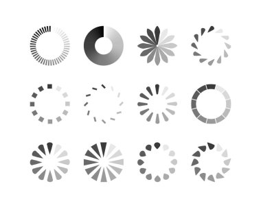 Koleksiyon Yükleme Çubuğu durum simgesi. Vektör çizimi. Vektör yüklü simgeler kümesi. İndirme işlemi sürüyor. Donload ya da Gönderme.