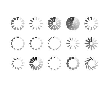 Koleksiyon Yükleme Çubuğu durum simgesi. Vektör çizimi. Vektör yüklü simgeler kümesi. İndirme işlemi sürüyor. Donload ya da Gönderme.