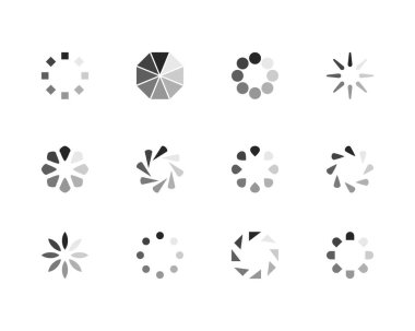 Koleksiyon Yükleme Çubuğu durum simgesi. Vektör çizimi. Vektör yüklü simgeler kümesi. İndirme işlemi sürüyor. Donload ya da Gönderme.