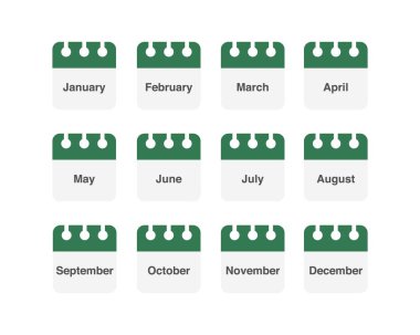 İkonların vektör kümesi. Günlük, aylık, yıllık takvim ikonu. Toplantı, program, planlama, tatil, tatil.