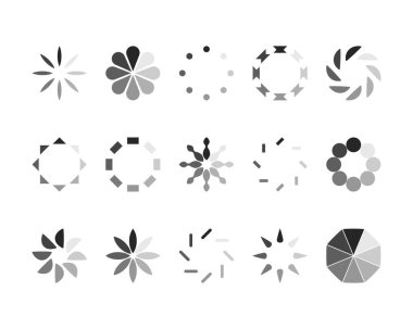 Koleksiyon Yükleme Çubuğu durum simgesi. Vektör çizimi. Vektör yüklü simgeler kümesi. İndirme işlemi sürüyor. Donload ya da Gönderme.