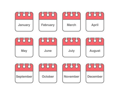 İkonların vektör kümesi. Günlük, aylık, yıllık takvim ikonu. Toplantı, program, planlama, tatil, tatil.