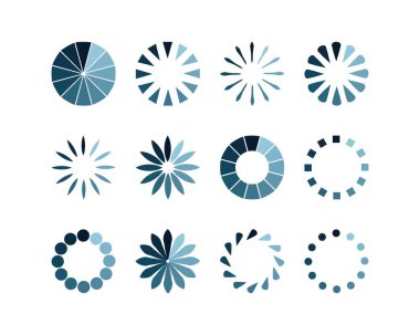 Koleksiyon Yükleme Çubuğu durum simgesi. Vektör çizimi. Vektör yüklü simgeler kümesi. İndirme işlemi sürüyor. Donload ya da Gönderme.