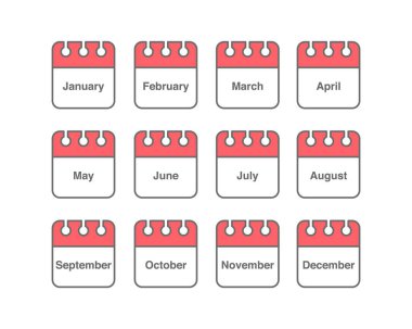 İkonların vektör kümesi. Günlük, aylık, yıllık takvim ikonu. Toplantı, program, planlama, tatil, tatil.