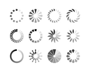 Koleksiyon Yükleme Çubuğu durum simgesi. Vektör çizimi. Vektör yüklü simgeler kümesi. İndirme işlemi sürüyor. Donload ya da Gönderme.