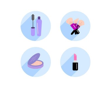 Güzellik, vücut bakımı ve kozmetik. Vektör Doğrusal Düz Simgeler ve Tasarım Elementleri