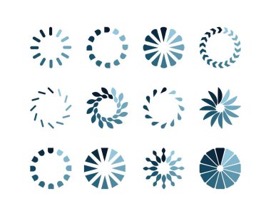 Koleksiyon Yükleme Çubuğu durum simgesi. Vektör çizimi. Vektör yüklü simgeler kümesi. İndirme işlemi sürüyor. Donload ya da Gönderme.