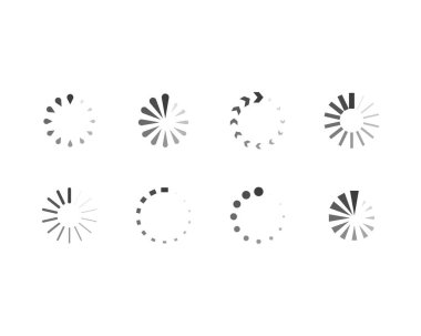 Koleksiyon Yükleme Çubuğu durum simgesi. Vektör çizimi. Vektör yüklü simgeler kümesi. İndirme işlemi sürüyor. Donload ya da Gönderme.